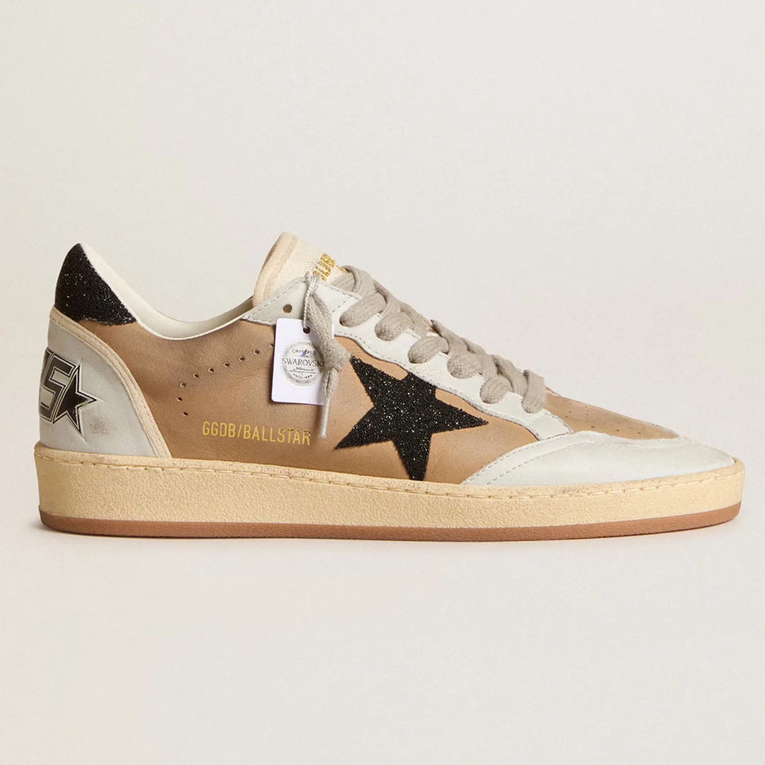 Ball Star in beige nubuck and nappa with black Swarovski crystal star